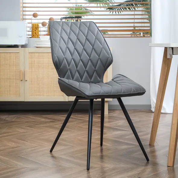 HOMCOM Set of 4 Dining Chairs, Kitchen Chairs with Metal Legs, PU Leather Seat and Backrests, Grey - 8