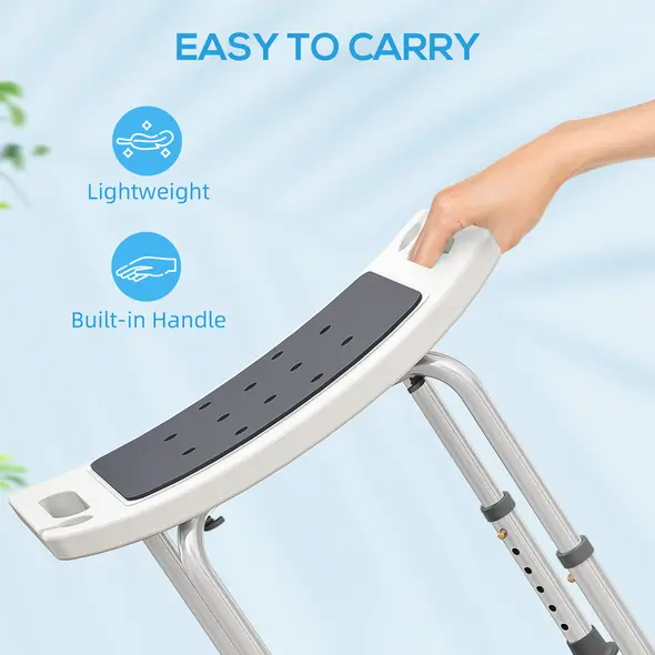 HOMCOM Shower Chair, Adjustable Height Shower Stool with Aluminium Frame and Non-Slip Feet, Bathtub Stool Seat for Elderly Disabled Handicap, Grey - 7