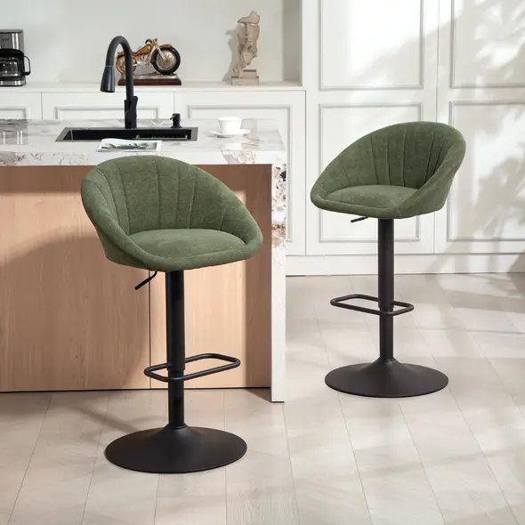 HOMCOM Set of Two Relaxed Tub Bar Stools - Dark Green - 2