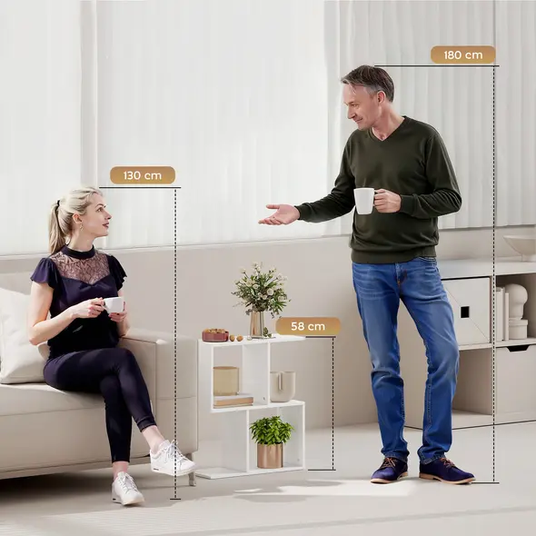 HOMCOM Side Table, Narrow End Table with Storage Shelves, S-Shaped, 3-Tier, 50W x 19.5D x 58H cm, White - 9