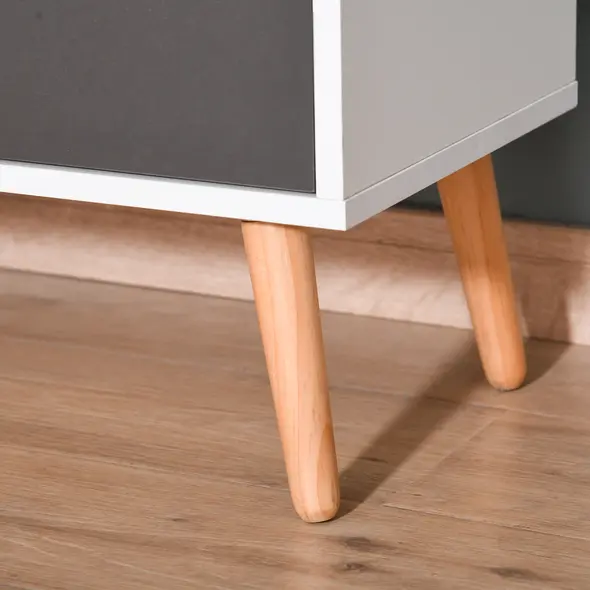 HOMCOM Sideboard Floor Cabinet Storage Cupboard with Drawer and Solid Wood Legs for Bedroom, Living Room, Entryway, Grey - 8