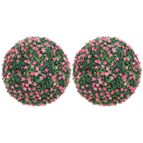 HOMCOM Set of Two Artificial Boxwood Balls Plants - Pink - 1