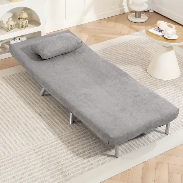 HOMCOM Single Snow Flannel Chair Bed - Grey - 8