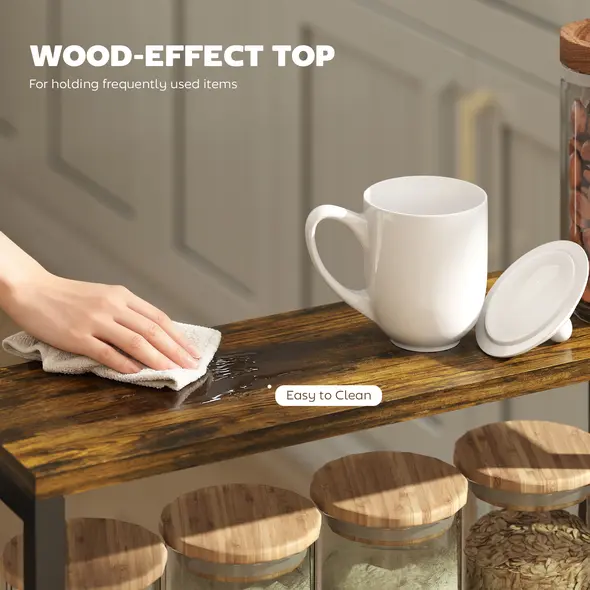 HOMCOM Slim Storage Trolley, 5-Tier Kitchen Cart on Wheels with Wood-effect Top, Handle for Living Room, Bathroom, Black - 5