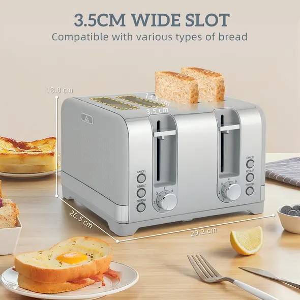 HOMCOM Sleek Textured Kettle and Four-Slice Toaster Set - Grey - 8