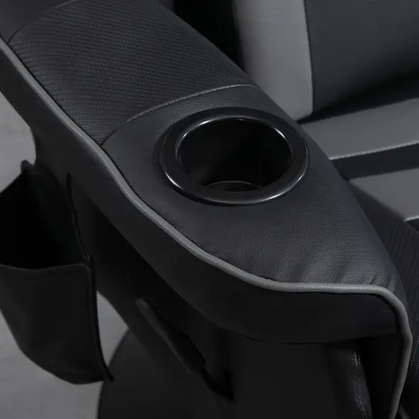 HOMCOM Small Leather Massage Recliner Chair with Ergonomic High Back Retractable Footrest Headrest Work Break Grey - 9