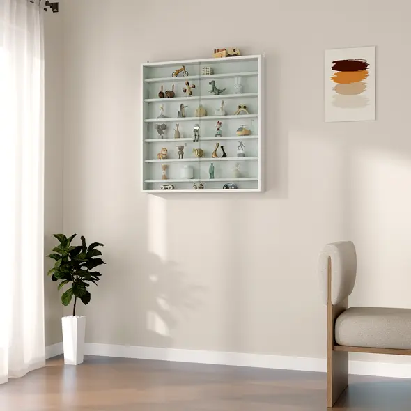 HOMCOM Six Shelf Display Cabinet, with Glass Doors - White - 8