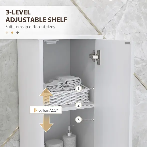 HOMCOM Tall Bathroom Storage Cabinet with Doors, Slim Bathroom Storage Unit with Adjustable Shelves, Freestanding Bathroom Storage Unit, White - 6