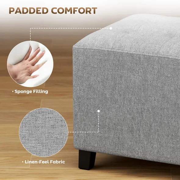 HOMCOM Square Footstool, Small Ottoman with Side Pocket, Linen Fabric Footrest Foot Stool with Rubber Wood Legs and Padded Seat for Living Room, Bedroom, Entryway, 35 x 35 x 35cm, Light Grey - 6