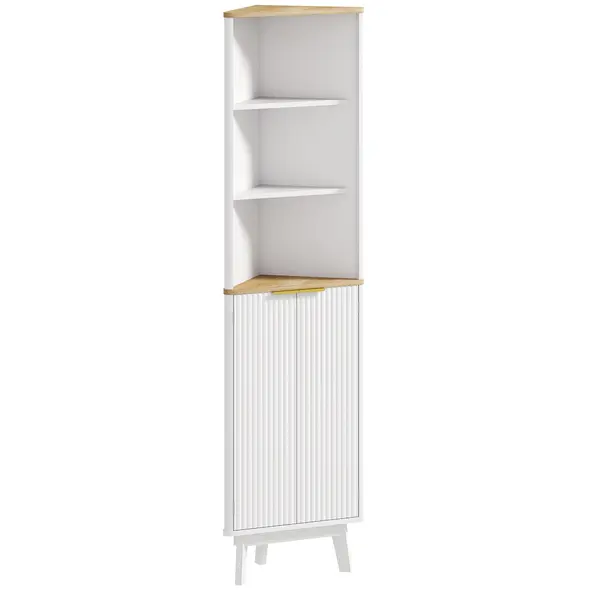 HOMCOM Tall Bathroom Storage Cabinet, Slim Bathroom Storage Unit with Doors and Adjustable Shelves, Freestanding Bathroom Cabinet with Curved Profile Design, White - 1