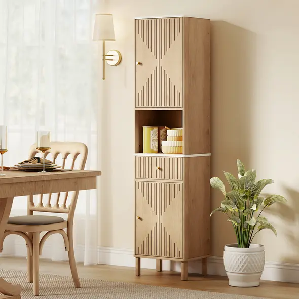 HOMCOM Slim Bathroom Cabinet with Silent Drawer Rail for Scandinavian, Japanese Styles - Wood-Effect - 9