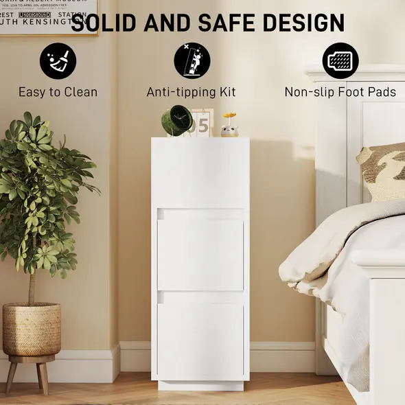 HOMCOM Slim Bedside Table, Narrow Bedside Cabinet with Open Shelf and 2 Drawers for Bedroom, Living Room, White - 7