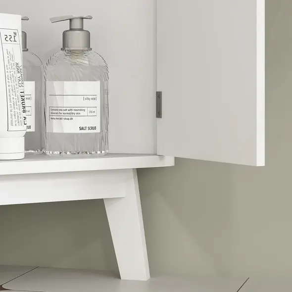 HOMCOM Tall Bathroom Storage Cabinet, Slim Bathroom Storage Unit with Doors and Adjustable Shelves, Freestanding Bathroom Cabinet with Curved Profile Design, White - 9