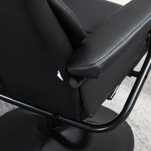 HOMCOM Swivel Recliner Chair with Footstool, PU Leather Recliner Armchair with Ottoman, Steel Base, Upholstered Reclining Chair for Living Room, Bedroom, Office, Black - 9