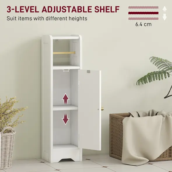 HOMCOM Small Bathroom Storage Cabinet with Toilet Roll Holder - White - 5