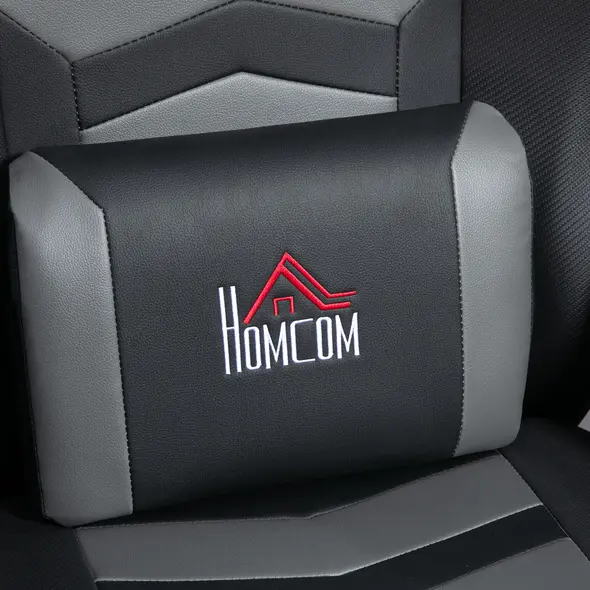 HOMCOM Small Leather Massage Recliner Chair with Ergonomic High Back Retractable Footrest Headrest Work Break Grey - 8