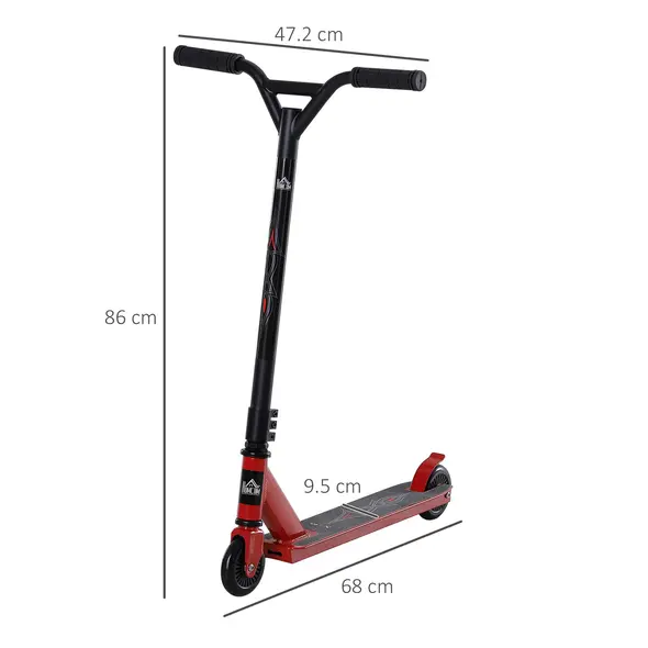 HOMCOM Street Stunt Scooter Intermediate and Beginner Freestyle Tricks Scooters For 14+ Teens Adult w/ Rear φ10cm Wheel & Brake - Red - 3
