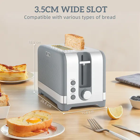 HOMCOM Sleek Textured Kettle and Toaster Set - Grey - 8