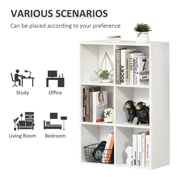 HOMCOM Six-Cube Bookcase - White Wood Effect - 6