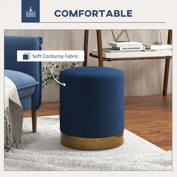 HOMCOM Soft Padded Corduroy Footstool - Dark Blue - 4