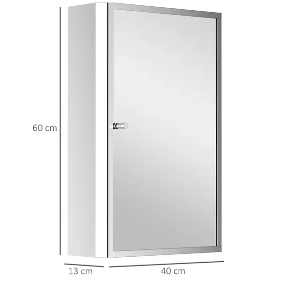 HOMCOM Stainless Steel Wall mounted Bathroom Mirror Cabinet 2 Shelves Storage Unit Furniture w/Single Door (60H x 40L x 13D (cm)) - 3