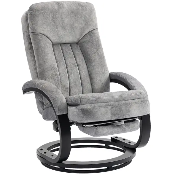 HOMCOM Swivel Recliner Chair with Footrest, Manual Recliner Armchair with Wooden Base, Plush Velvet Upholstered Reclining Chair for Living Room, Bedroom, Office, Grey - 1