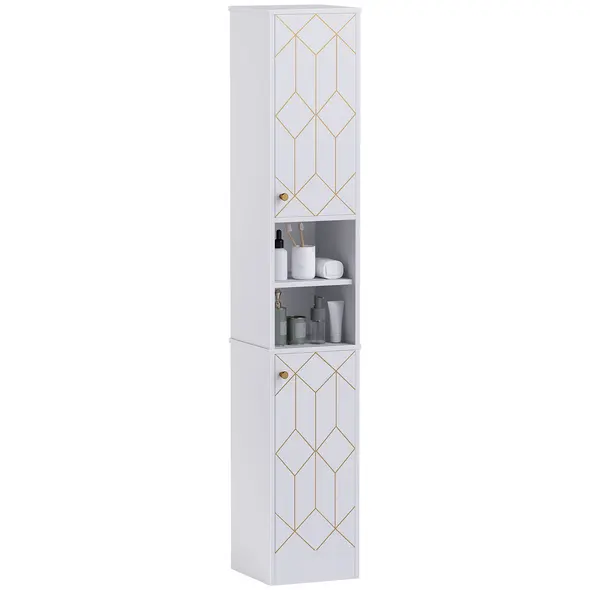 HOMCOM Tall Bathroom Storage Cabinet with Doors, Slim Bathroom Storage Unit with Adjustable Shelves, Freestanding Bathroom Storage Unit, White - 1