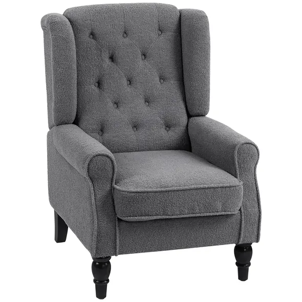 HOMCOM Teddy Fleece Retro Wingback Chair - Grey - 1