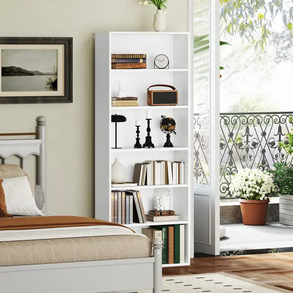 HOMCOM Six Shelf Bookcase - White - 8