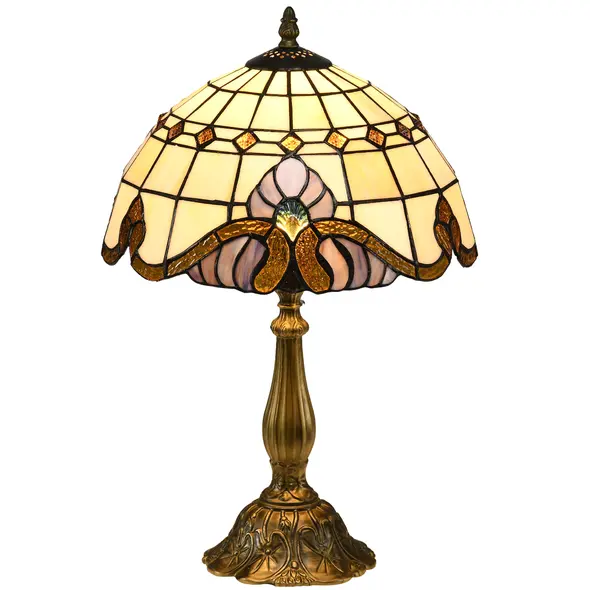 HOMCOM Stained Glass Table Lamp, Handmade Antique Bedside Lamp, Decorative Night Light for Bedroom, Living room, Home, Nightstand - 1