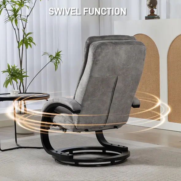 HOMCOM Swivel Recliner Chair with Footrest, Manual Recliner Armchair with Wooden Base, Plush Velvet Upholstered Reclining Chair for Living Room, Bedroom, Office, Grey - 5