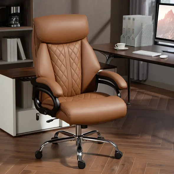 HOMCOM Spring Padded Faux Leather Office Chair - Light Brown - 2
