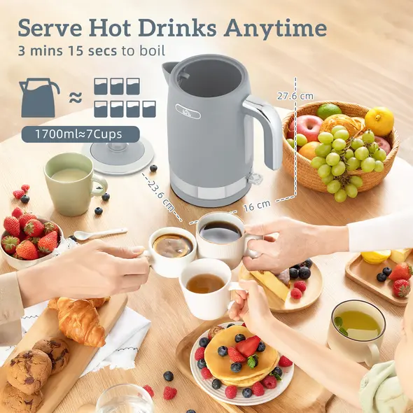 HOMCOM Sleek Textured Kettle and Four-Slice Toaster Set - Grey - 4