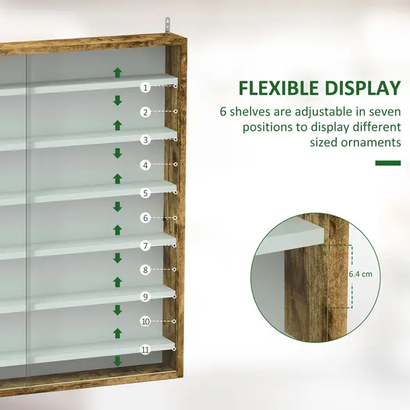 HOMCOM Six Shelf Display Cabinet, with Glass Doors - Brown - 4