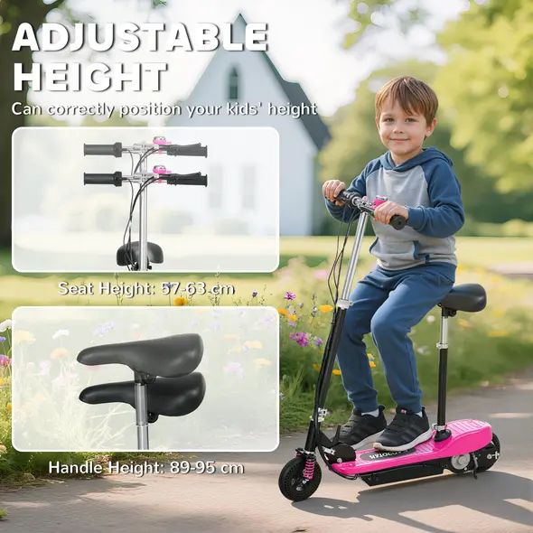 HOMCOM Steel Ride on Powered Scooter, Folding E-Scooter with Warning Bell, 15km/h Maximum Speed, for 6-14 Years Old, Pink - 8