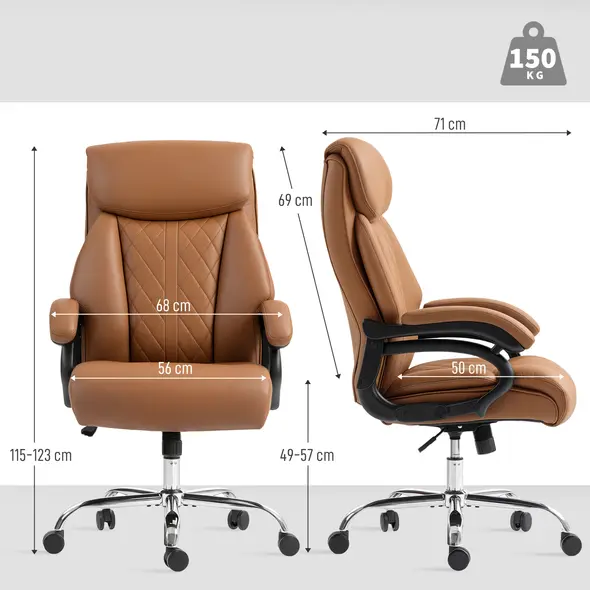 HOMCOM Spring Padded Faux Leather Office Chair - Light Brown - 3