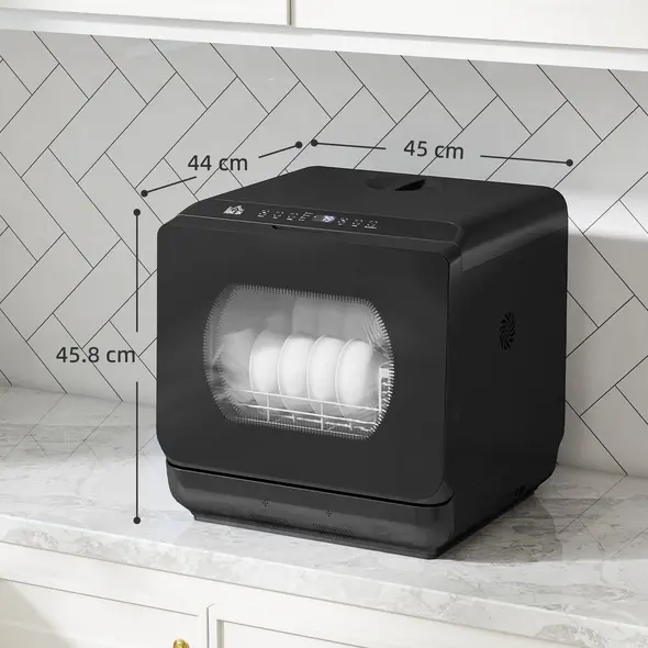 HOMCOM Table Top Dishwasher with Built-in 6L Water Tank, Mini Countertop Dishwasher with 6 Programs, 4 Place Settings, Black - 3