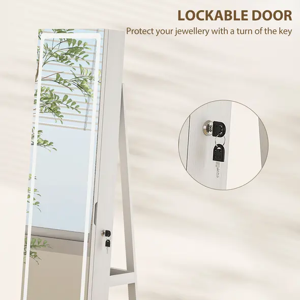 HOMCOM Storage Jewellery Cabinet, with Mirror and Lights - White - 7