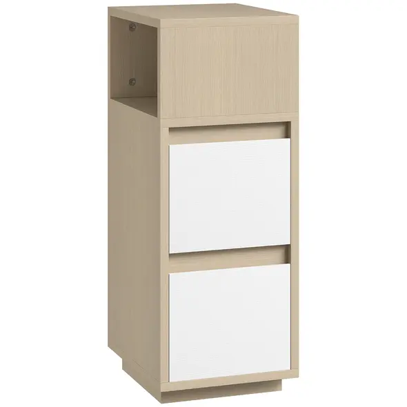 HOMCOM Slim Bedside Table, Narrow Bedside Cabinet with Open Shelf and 2 Drawers for Bedroom, Living Room, Natural Wood Finish - 1