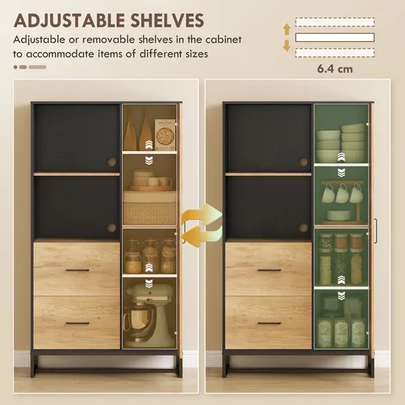 HOMCOM Tall Kitchen Cupboard, Freestanding Kitchen Pantry Cabinet with Adjustable Shelves, Drawers and Soft Close Door, 160cm - 6