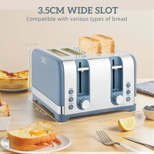 HOMCOM Sleek Textured Kettle and Four-Slice Toaster Set - Blue - 8
