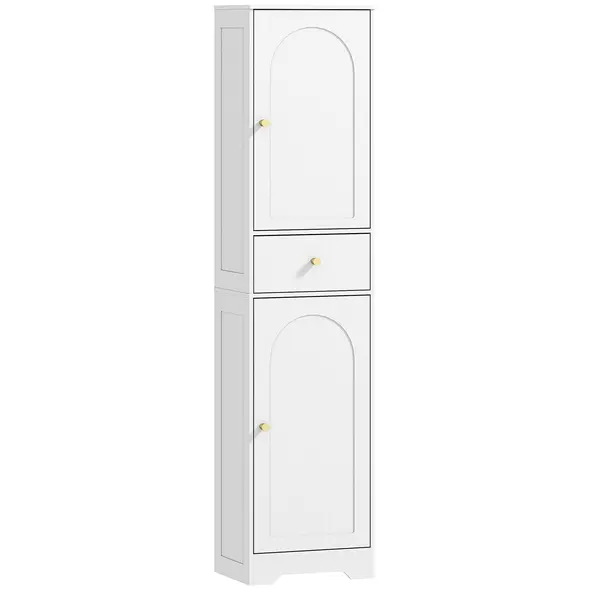 HOMCOM Tall Bathroom Cabinet with Arched Doors - White - 1