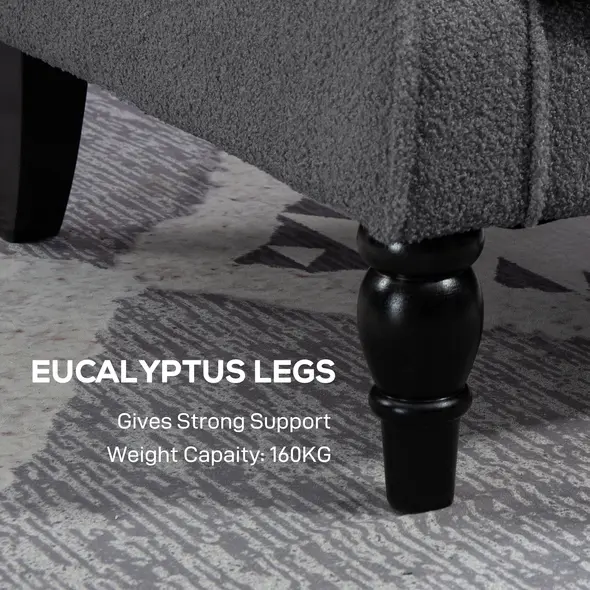 HOMCOM Teddy Fleece Retro Wingback Chair - Grey - 7