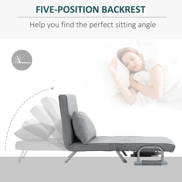 HOMCOM Suedette Adjustable Back Futon Sofa Chair - Grey - 4