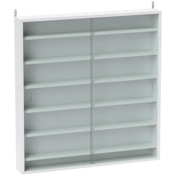 HOMCOM Six Shelf Display Cabinet, with Glass Doors - White - 1