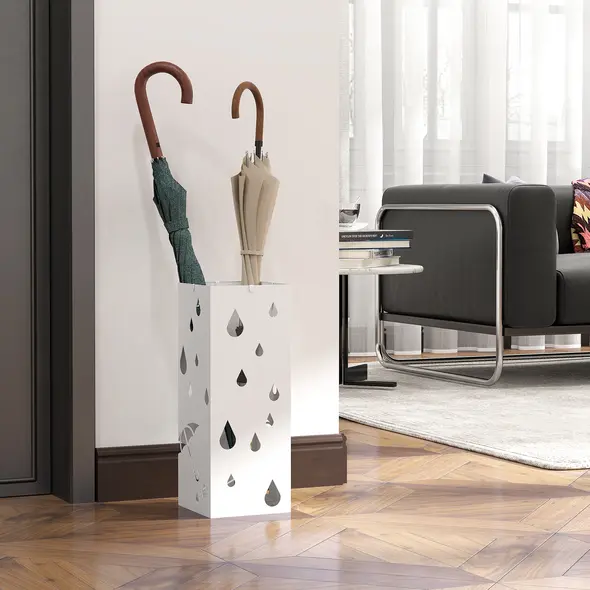 HOMCOM Six-Umbrella Steel Holder Stand - White - 7