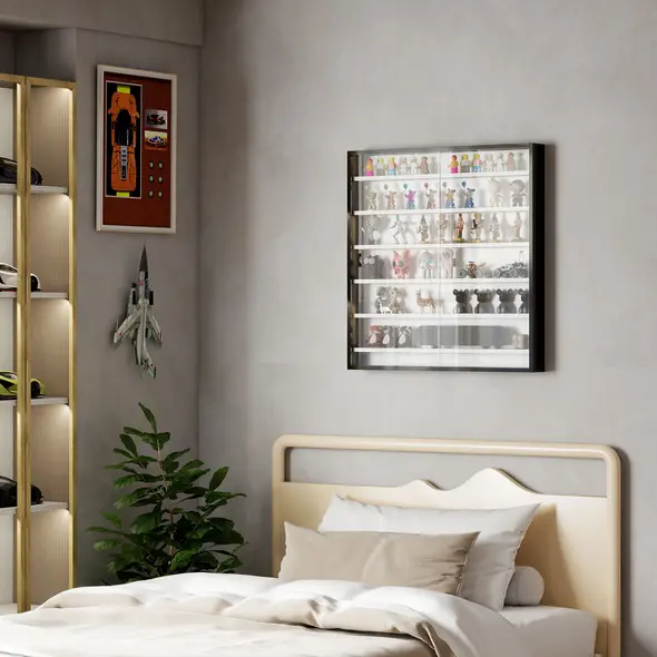 HOMCOM Six Shelf Display Cabinet, with Glass Doors - Black and White - 2