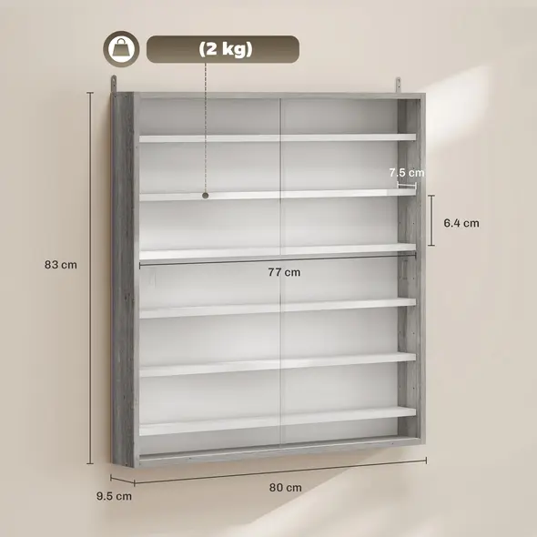 HOMCOM Six Shelf Display Cabinet, with Glass Doors - Graphite Wood Effect - 3