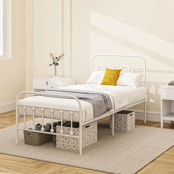 HOMCOM Single Minimalistic Metal Bed Frame - White - 9