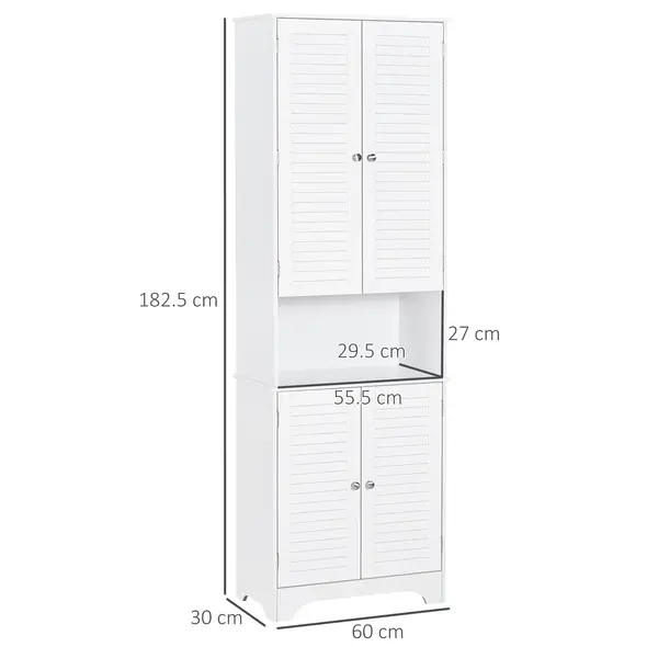 HOMCOM Tall Freestanding Bathroom Cabinet Retro Shutters w/ 3 Compartments Shelves Elevated Base Narrow Organiser White 60L x 30W x 182.5H cm - 3